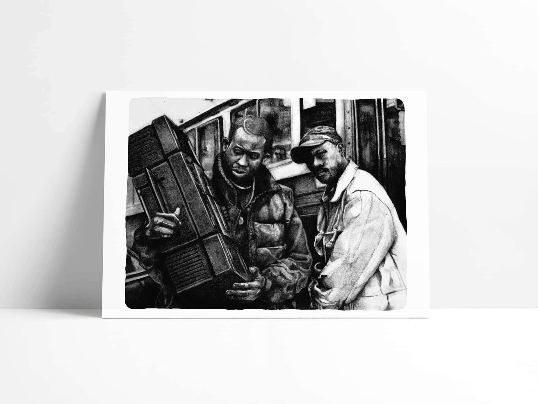 Portrait drawing of Gang Starr, Guru and DJ Premier