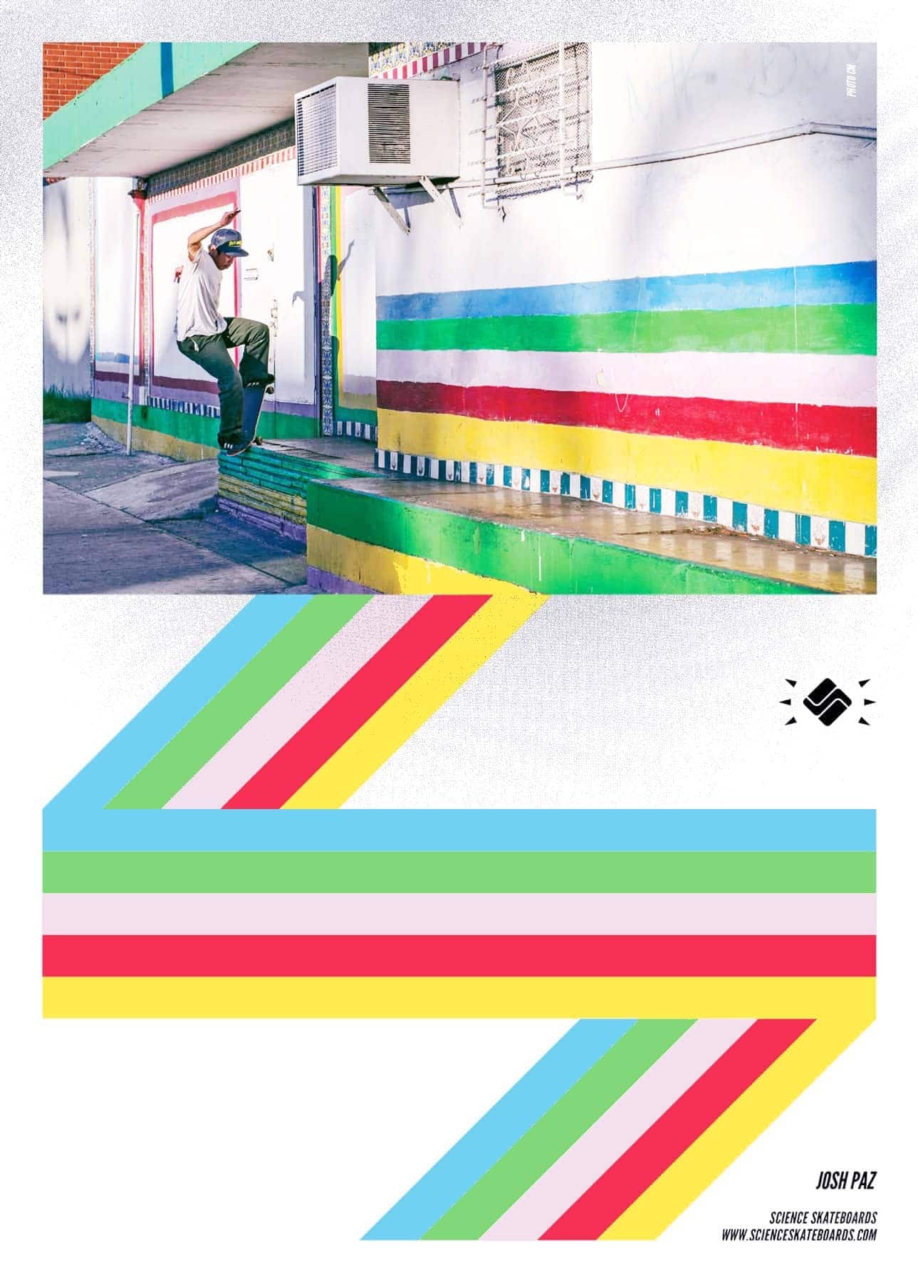 Josh Paz nosegrind in Los Angeles. Skate magazine print ad. Photo and graphic design by Chris Morgan.