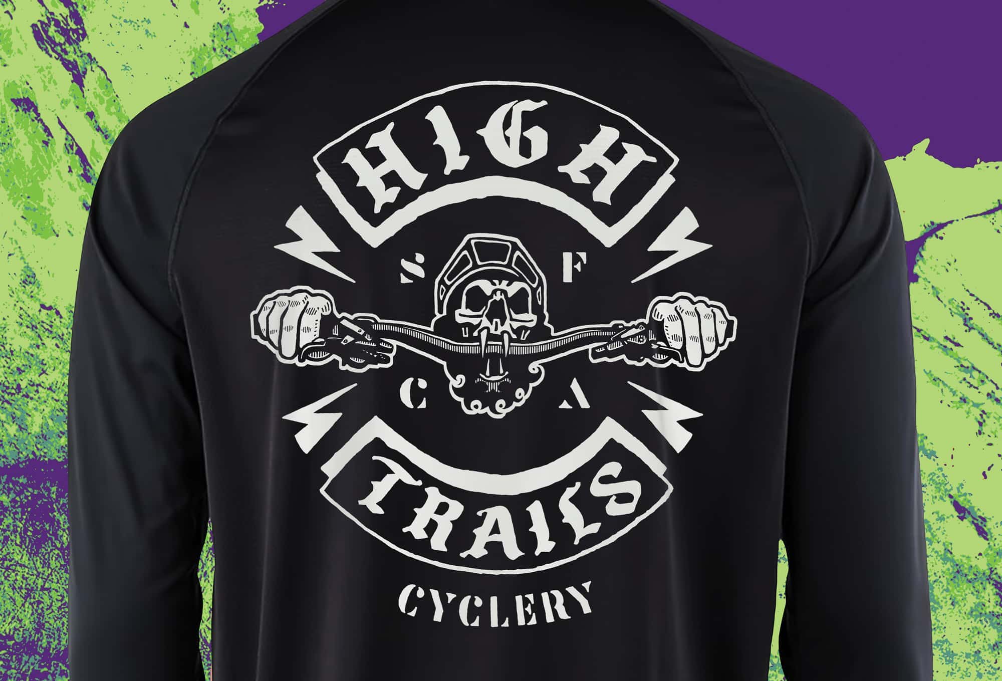 Team shirt graphic for the High Trails Cyclery MTB team, San Francisco. Screen printed.