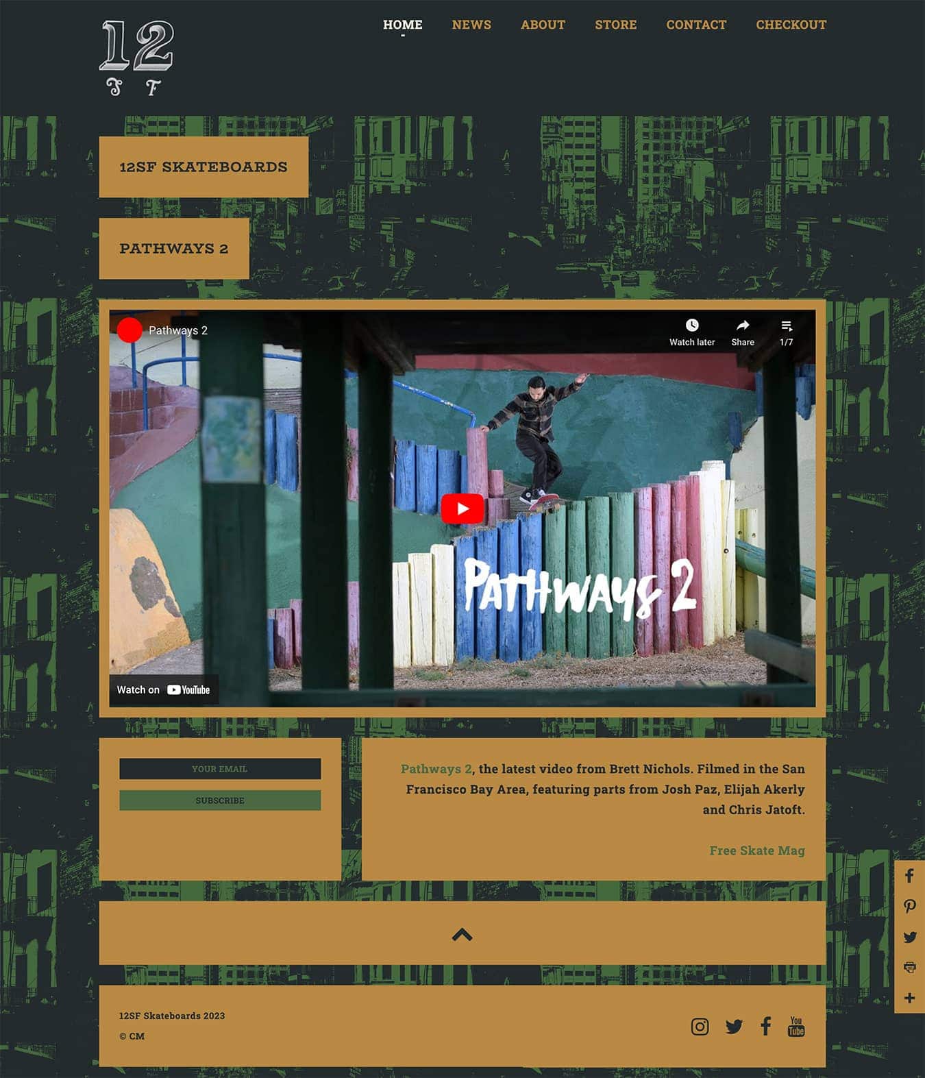 Website design and development for 12SF, a San Francisco-based skateboarding brand. Built by Chris Morgan using HTML, CSS, PHP, and MySQL.
