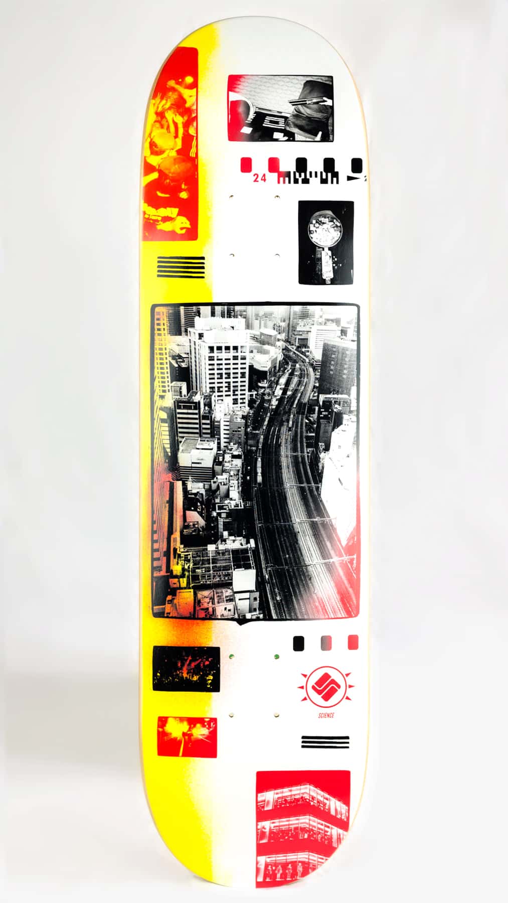 Collaboration skateboard graphic for Science Skateboards. Layout by Chris Morgan using photography by Masa Yoshimoto. Collage composition influenced by 1990's style.
