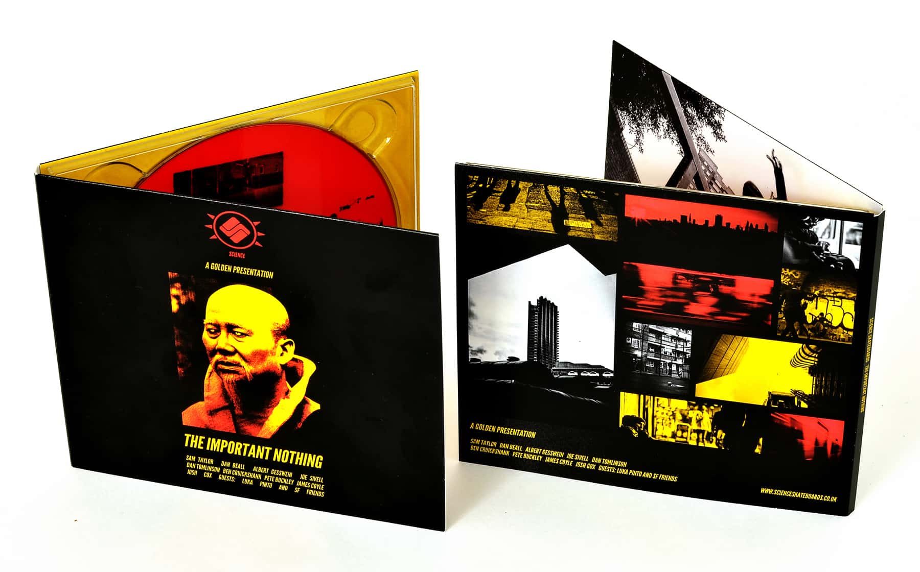 Gatefold DVD packaging design for 'The Important Nothing' by Science Skateboards.