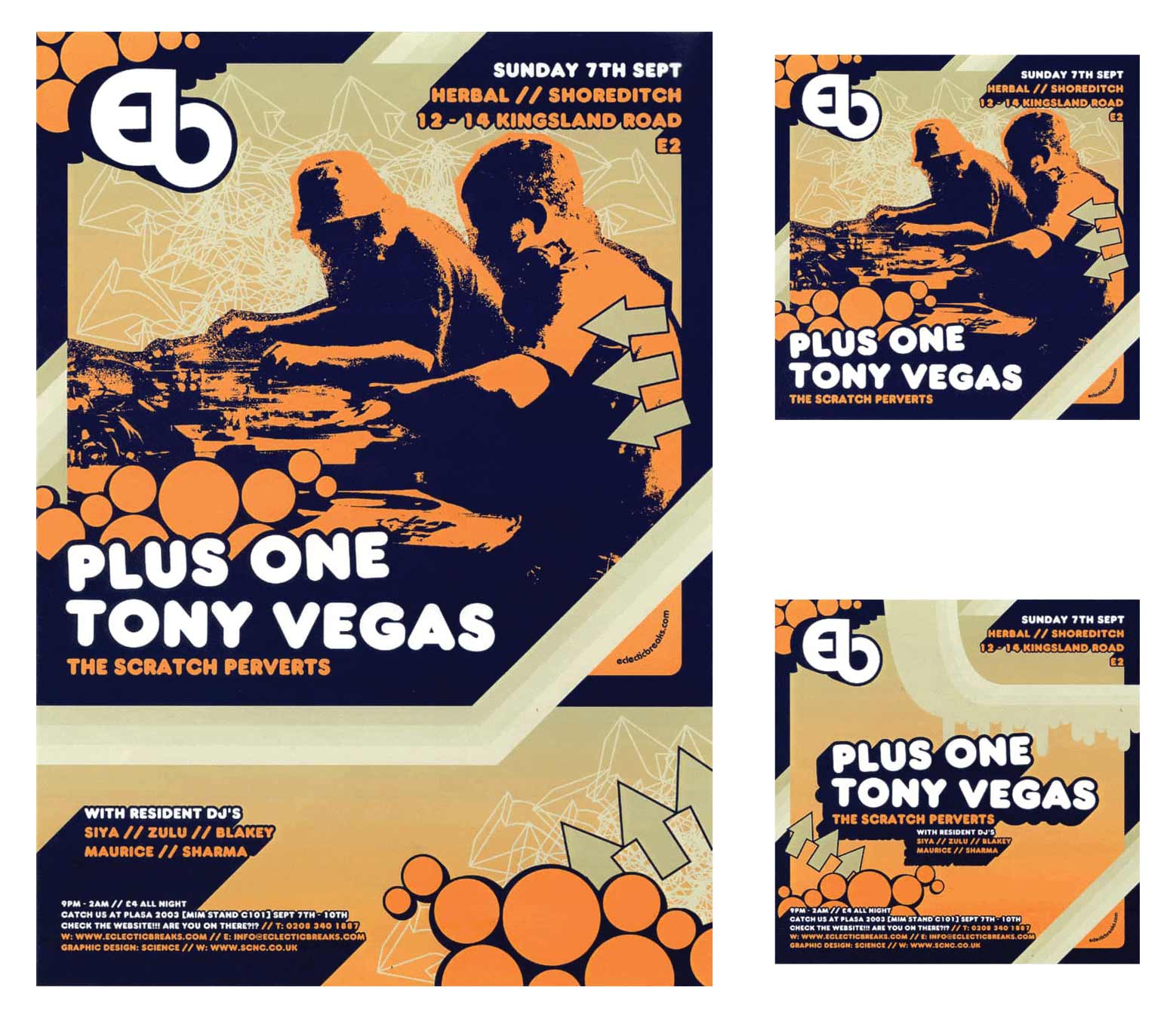 Tony Vegas (Scratch Perverts) and DJ Plus One dj set flyer and poster at Herbal, Shoreditch in London
