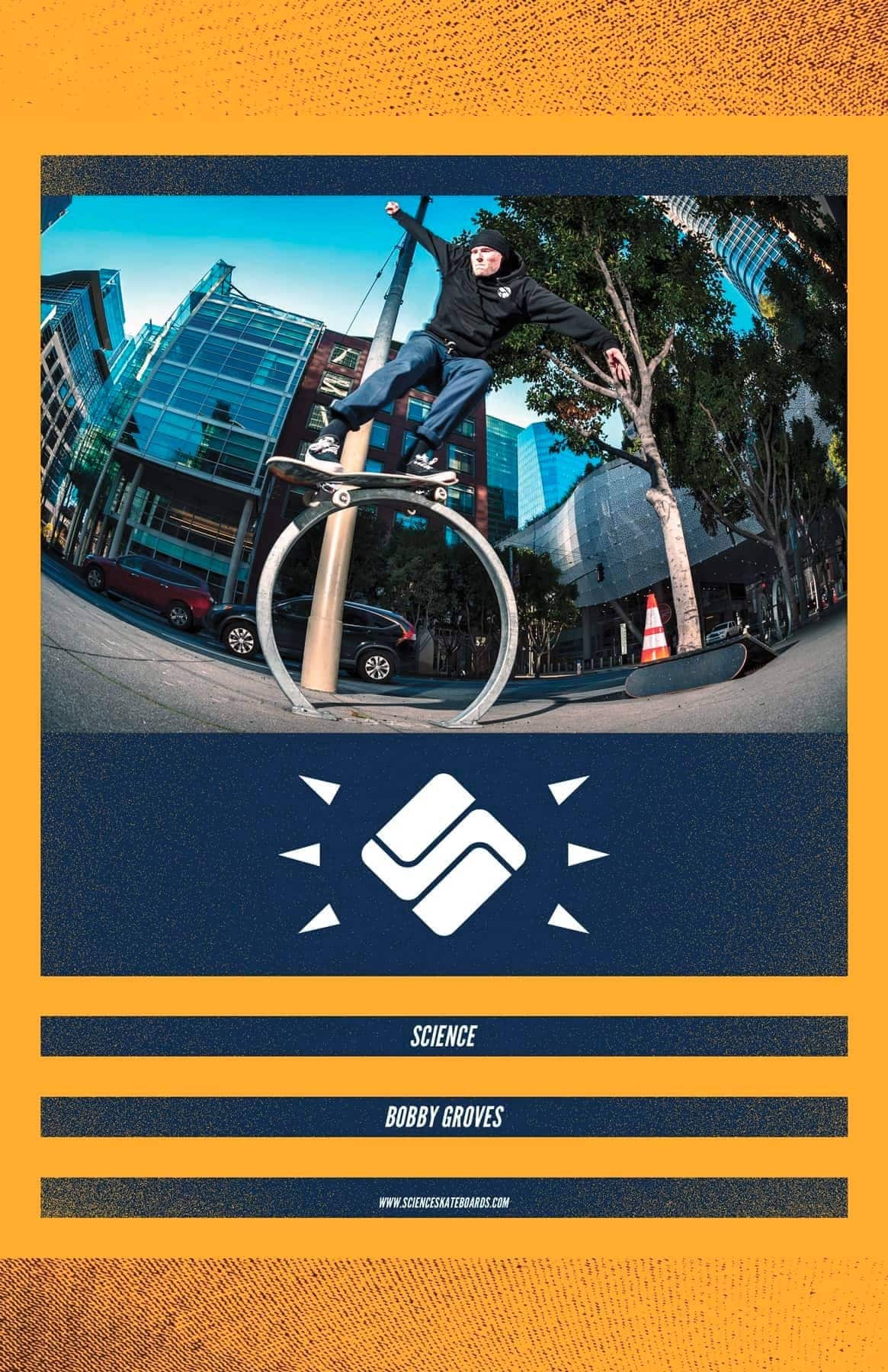 Skate Jawn ad featuring Bobby Groves. San Francisco skate photo and layout design by Chris Morgan. Issue 54.