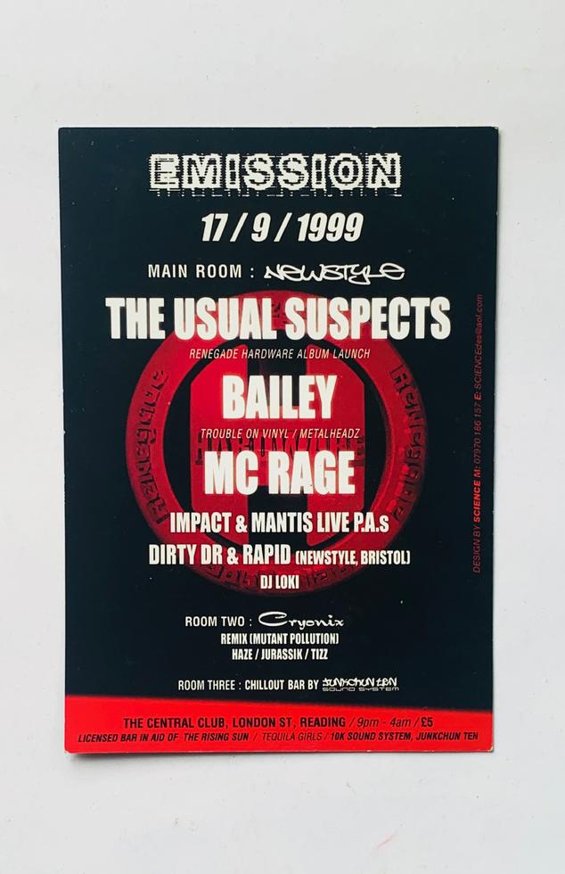 Flyer design for the Usual Suspects album launch party, Renegade Hardware.